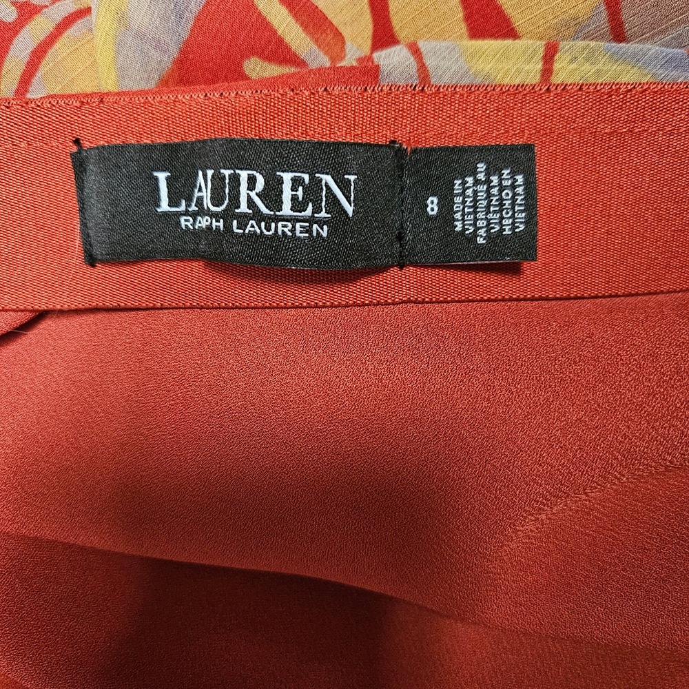 Lauren Ralph Lauren Orange Tropical Floral Midi Skirt Size 8 Beach Resort - Picture 7 of 9